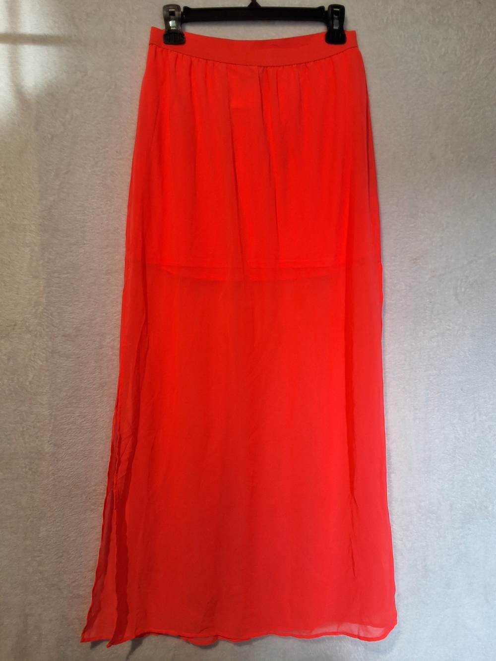Divided Sheer Maxi Skirt in Bright Coral Red